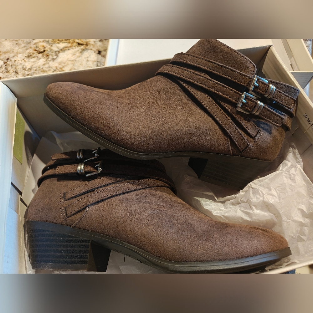 Style & Co. Double Buckle Brown Ankle Booties